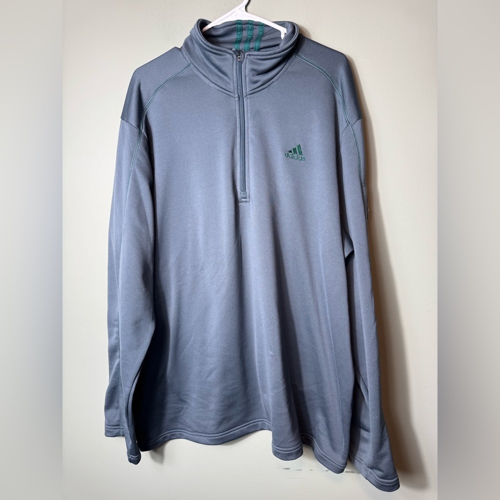 Adidas Men’s Quarter Zip Top Gray‎ with Green Accent Size 2XL